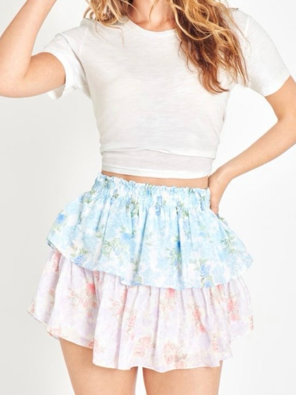 LOVESHACKFANCY Ruffle Mini Skirt in Rainbow Clouds size small new with tags - Picture 2 of 13